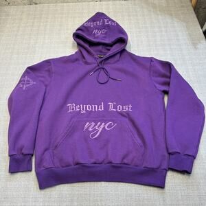 Beyond Lost NYC Hoodie Sweatshirt‎ Medium Streetwear Purple Embroidered